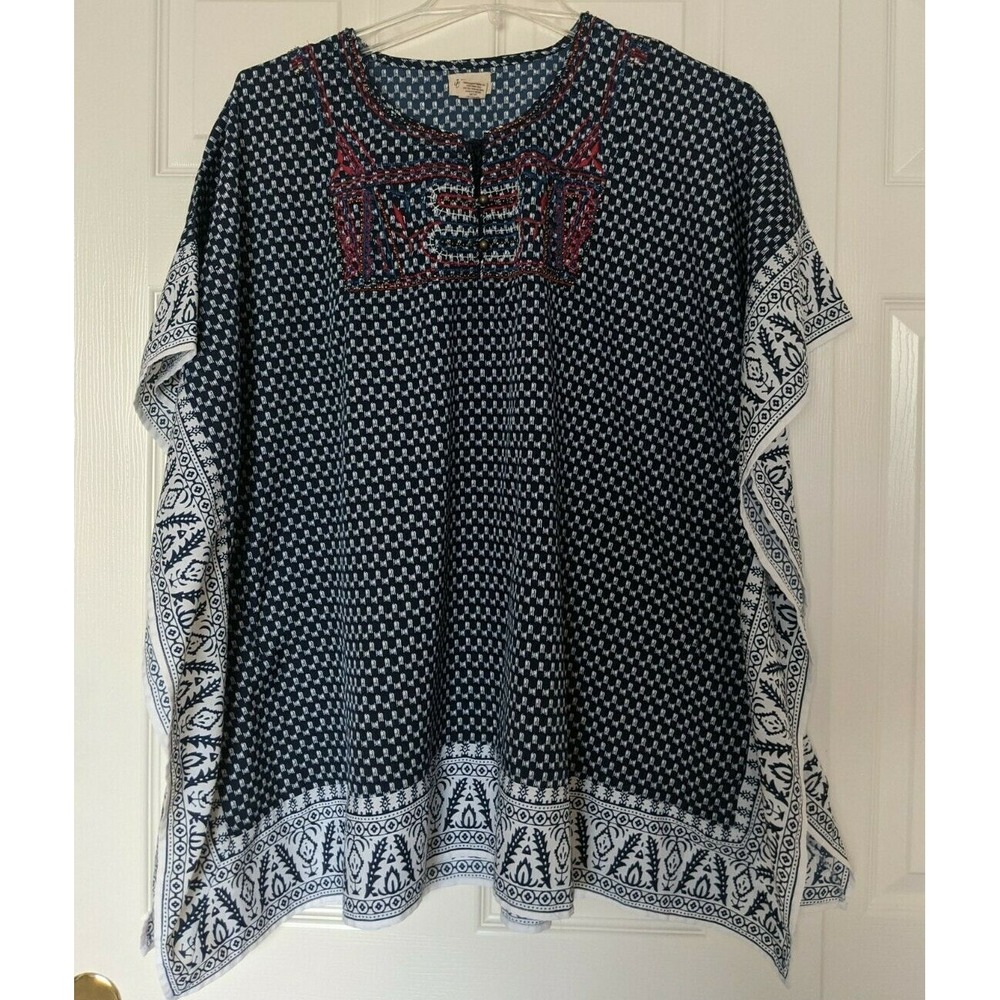 J.C. Swim by Just Class Womens Sz S/M Swim Cover Up Blue White  Embroidered